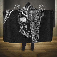 Hawaiian Manta Ray Tribal Hooded Blanket Polynesian Art Motifs Black Color LT03 - Polynesian Pride