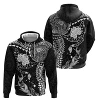 Hawaiian Manta Ray Tribal Hoodie Polynesian Art Motifs Black Color