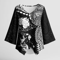 Hawaiian Manta Ray Tribal Kimono Sleeve Blouse Polynesian Art Motifs Black Color LT03 Female Black - Polynesian Pride