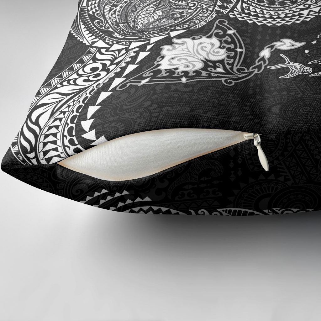 Hawaiian Manta Ray Tribal Pillow Cover Polynesian Art Motifs Black Color
