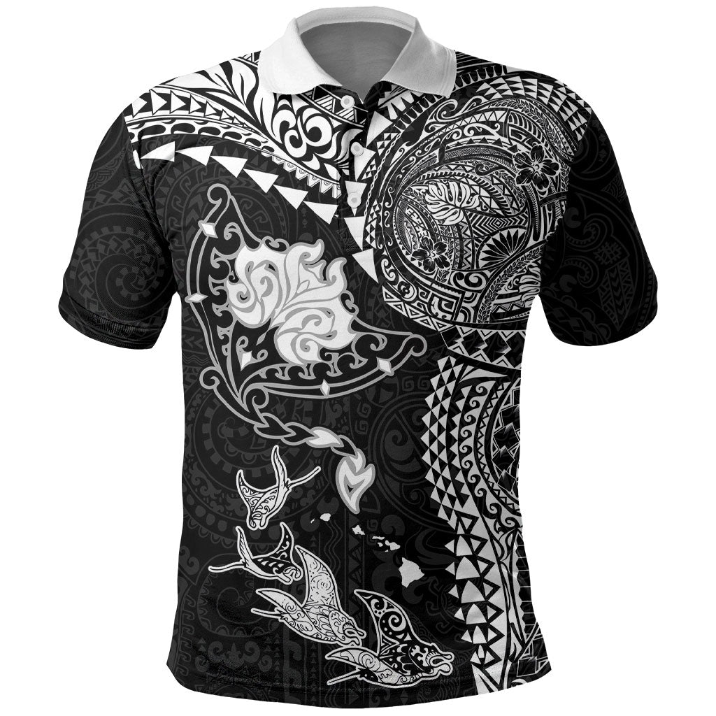 Hawaiian Manta Ray Tribal Polo Shirt Polynesian Art Motifs Black Color LT03 Black - Polynesian Pride
