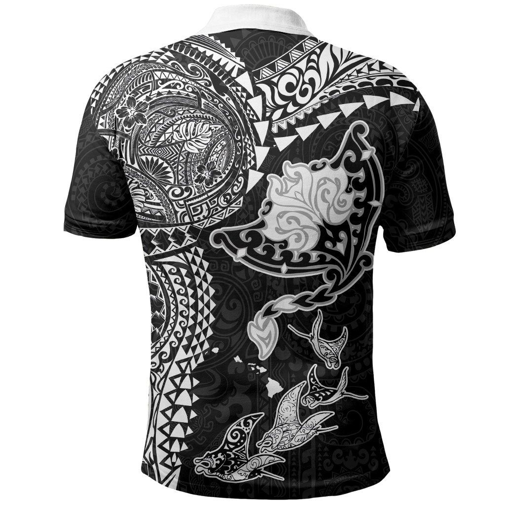 Hawaiian Manta Ray Tribal Polo Shirt Polynesian Art Motifs Black Color LT03 - Polynesian Pride