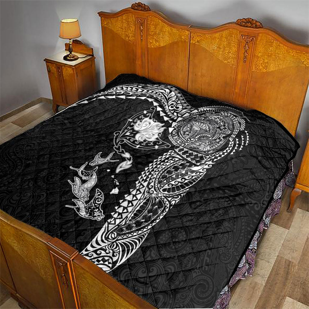 Hawaiian Manta Ray Tribal Quilt Polynesian Art Motifs Black Color