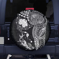 Hawaiian Manta Ray Tribal Spare Tire Cover Polynesian Art Motifs Black Color
