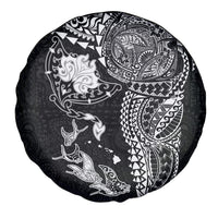 Hawaiian Manta Ray Tribal Spare Tire Cover Polynesian Art Motifs Black Color