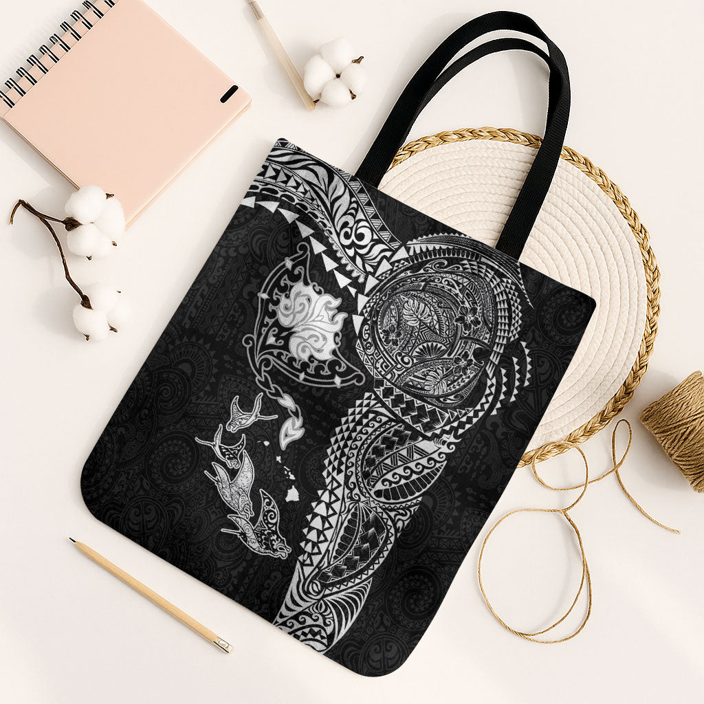 Hawaiian Manta Ray Tribal Tote Bag Polynesian Art Motifs Black Color