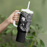 Hawaiian Manta Ray Tribal Tumbler With Handle Polynesian Art Motifs Black Color