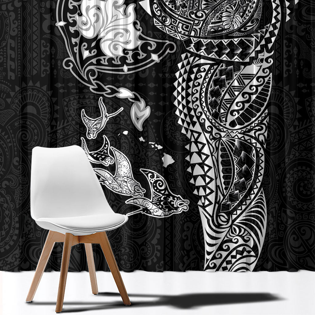 Hawaiian Manta Ray Tribal Window Curtain Polynesian Art Motifs Black Color