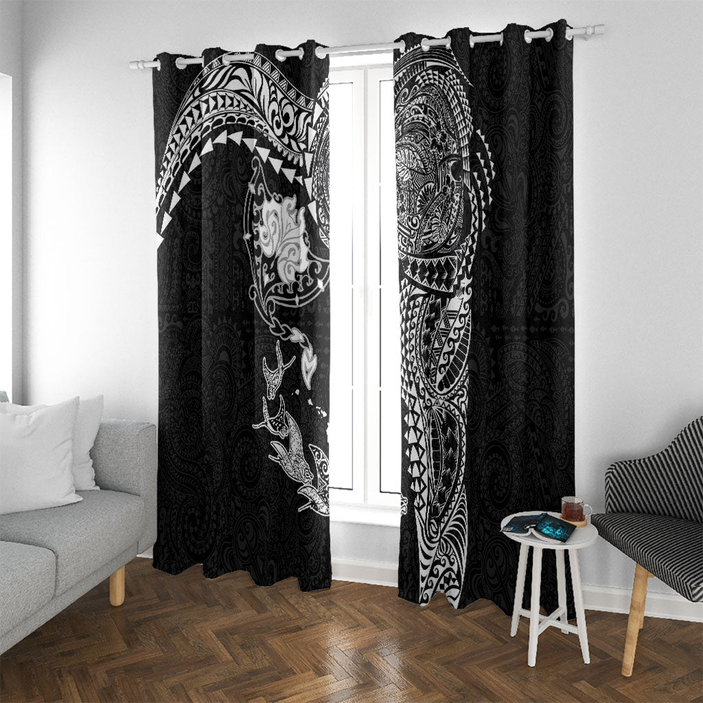 Hawaiian Manta Ray Tribal Window Curtain Polynesian Art Motifs Black Color