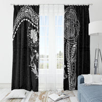 Hawaiian Manta Ray Tribal Window Curtain Polynesian Art Motifs Black Color