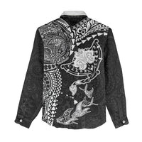 Hawaiian Manta Ray Tribal Women Casual Shirt Polynesian Art Motifs Black Color