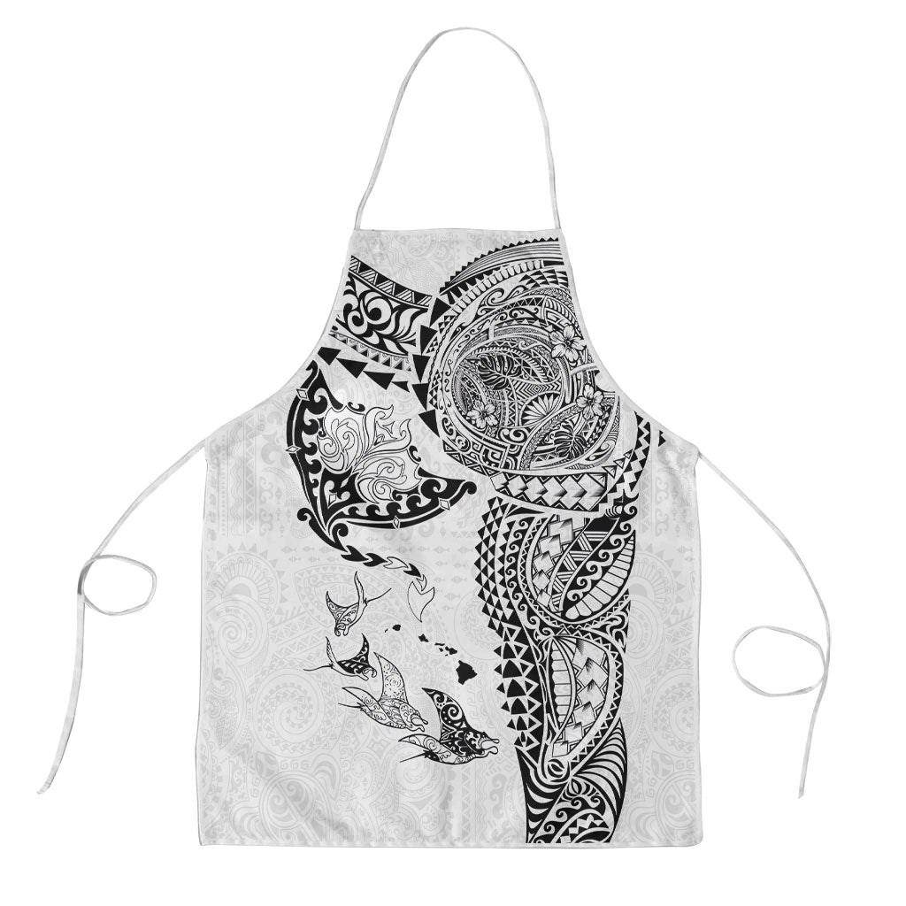 Hawaiian Manta Ray Tribal Apron Polynesian Art Motifs White Color LT03 White - Polynesian Pride