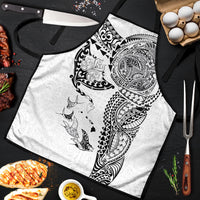 Hawaiian Manta Ray Tribal Apron Polynesian Art Motifs White Color LT03 White - Polynesian Pride