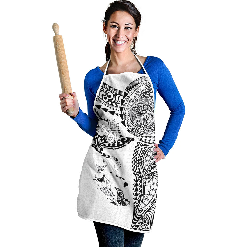 Hawaiian Manta Ray Tribal Apron Polynesian Art Motifs White Color LT03 - Polynesian Pride