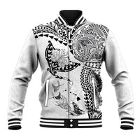 Hawaiian Manta Ray Tribal Baseball Jacket Polynesian Art Motifs White Color LT03 Unisex White - Polynesian Pride