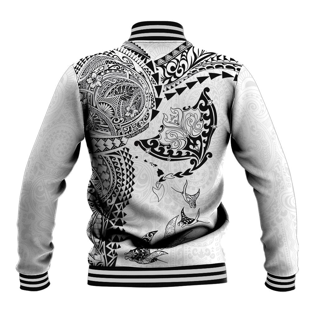 Hawaiian Manta Ray Tribal Baseball Jacket Polynesian Art Motifs White Color LT03 - Polynesian Pride
