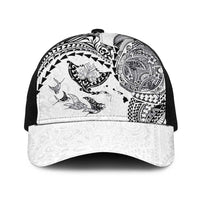Hawaiian Manta Ray Tribal Baseball Net Cap Polynesian Art Motifs White Color LT03 One Size Black White - Polynesian Pride