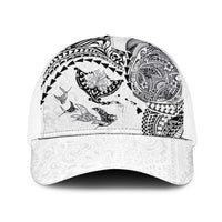 Hawaiian Manta Ray Tribal Baseball Net Cap Polynesian Art Motifs White Color LT03 One Size White White - Polynesian Pride