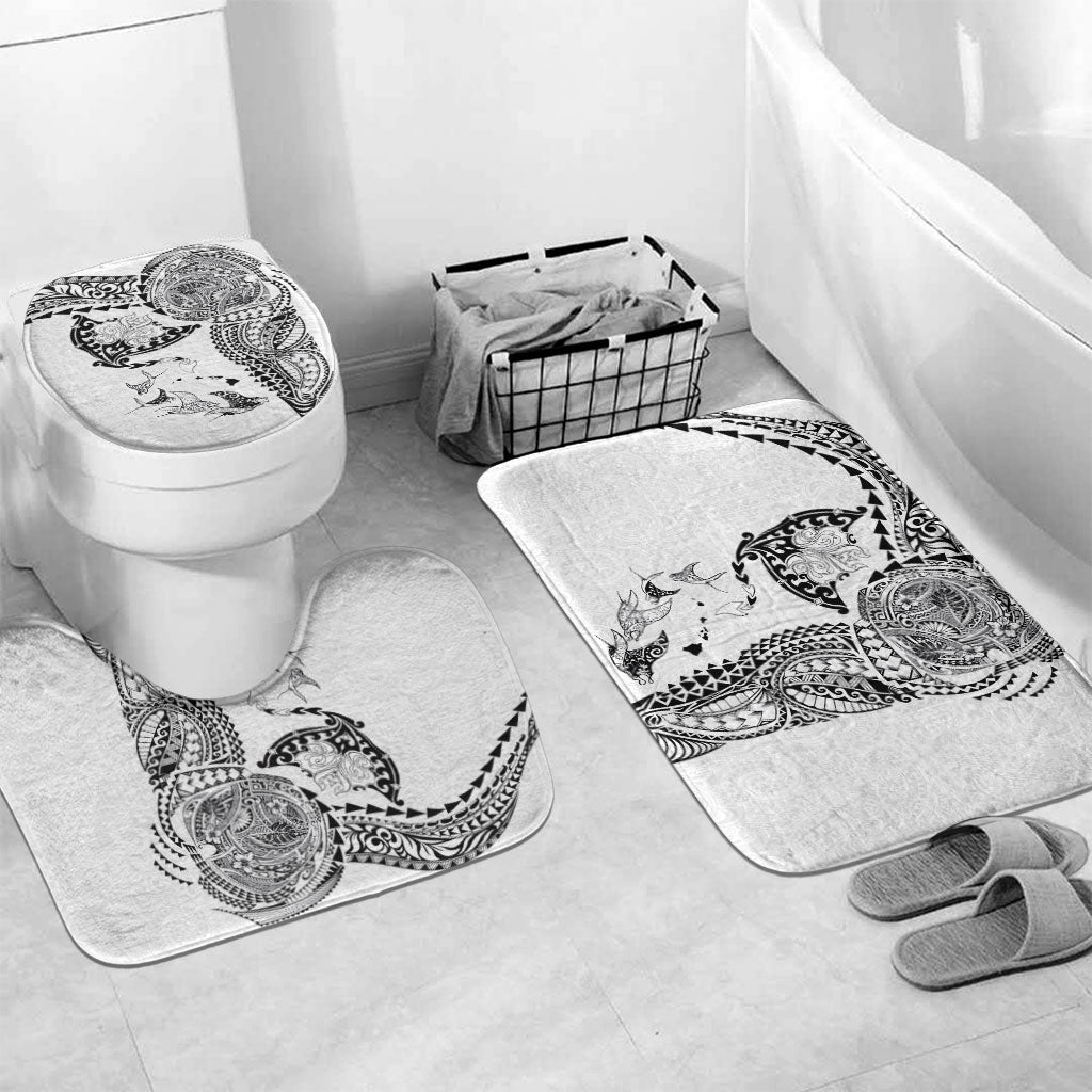 Hawaiian Manta Ray Tribal Bathroom Set Polynesian Art Motifs White Color