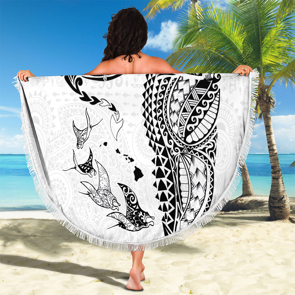 Hawaiian Manta Ray Tribal Beach Blanket Polynesian Art Motifs White Color