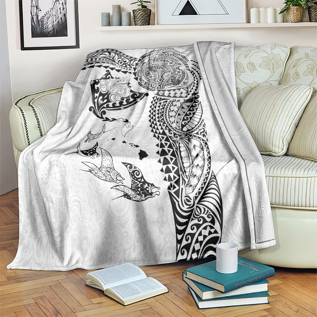 Hawaiian Manta Ray Tribal Blanket Polynesian Art Motifs White Color LT03 White - Polynesian Pride