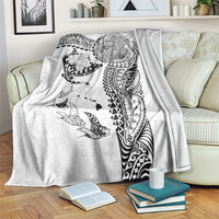 Hawaiian Manta Ray Tribal Blanket Polynesian Art Motifs White Color LT03 White - Polynesian Pride