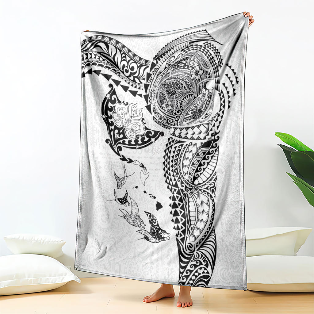 Hawaiian Manta Ray Tribal Blanket Polynesian Art Motifs White Color LT03 - Polynesian Pride