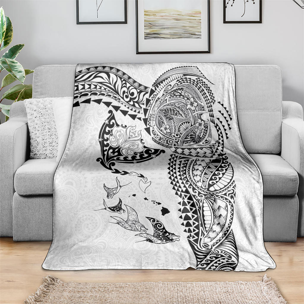 Hawaiian Manta Ray Tribal Blanket Polynesian Art Motifs White Color LT03 - Polynesian Pride