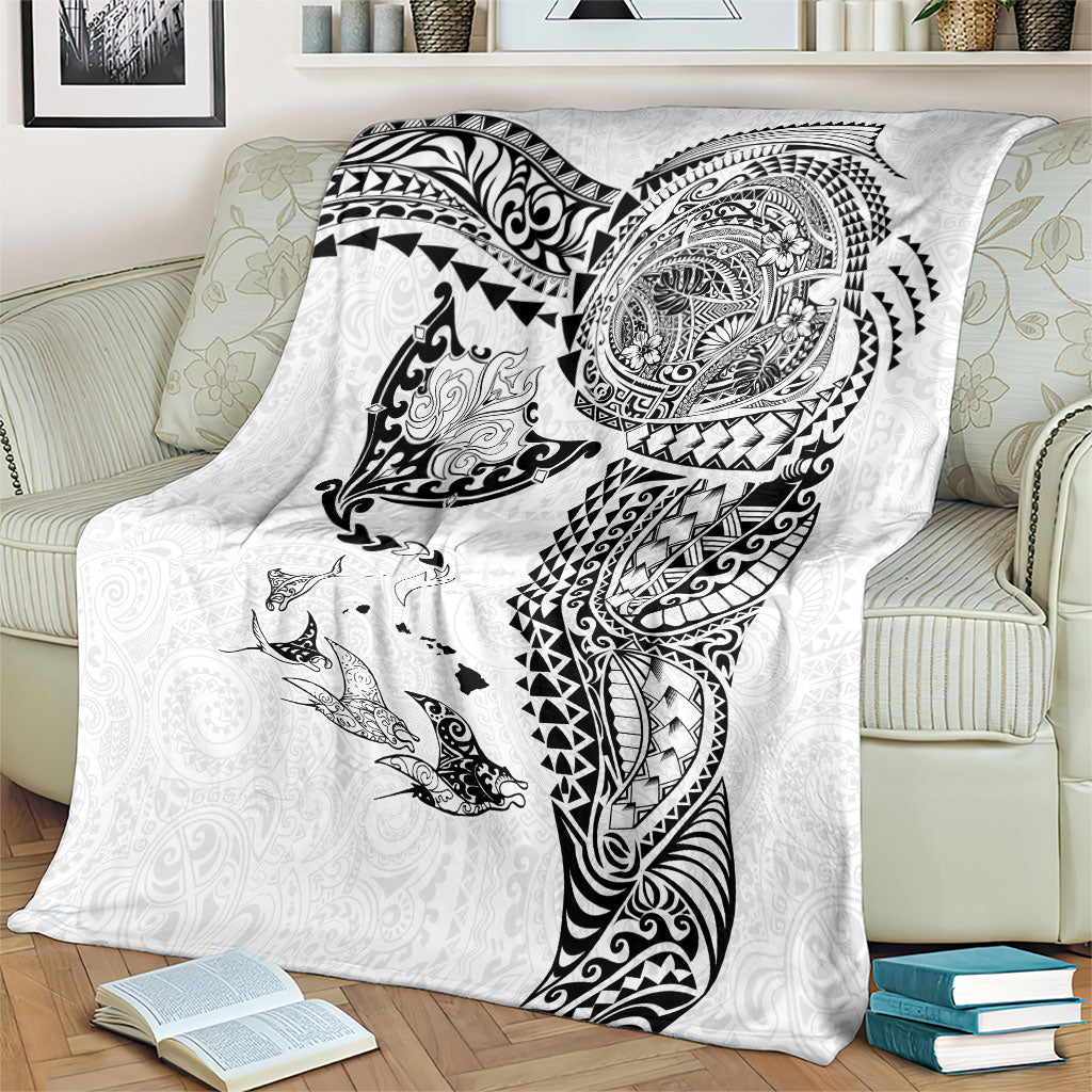 Hawaiian Manta Ray Tribal Blanket Polynesian Art Motifs White Color LT03 - Polynesian Pride