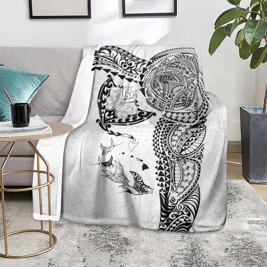 Hawaiian Manta Ray Tribal Blanket Polynesian Art Motifs White Color LT03 - Polynesian Pride