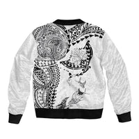 Hawaiian Manta Ray Tribal Bomber Jacket Polynesian Art Motifs White Color LT03 - Polynesian Pride