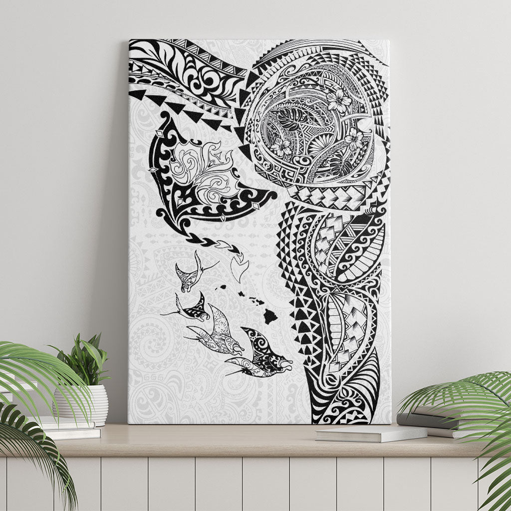 Hawaiian Manta Ray Tribal Canvas Wall Art Polynesian Art Motifs White Color