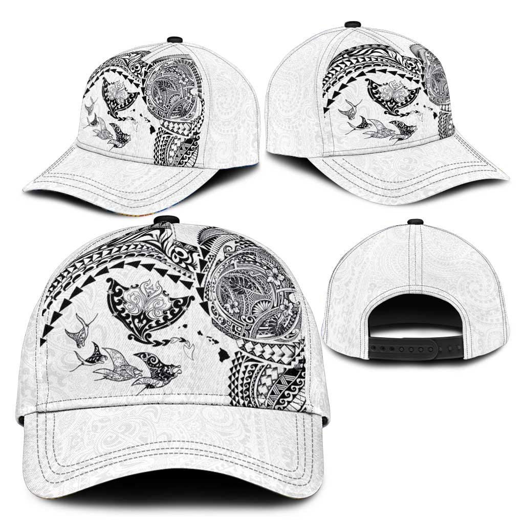 Hawaiian Manta Ray Tribal Classic Cap Polynesian Art Motifs White Color