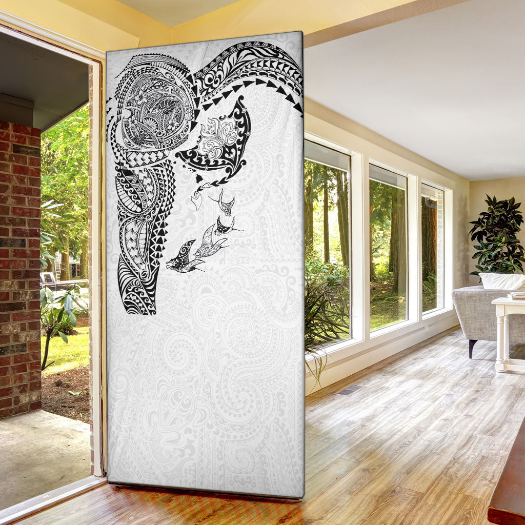 Hawaiian Manta Ray Tribal Door Cover Polynesian Art Motifs White Color
