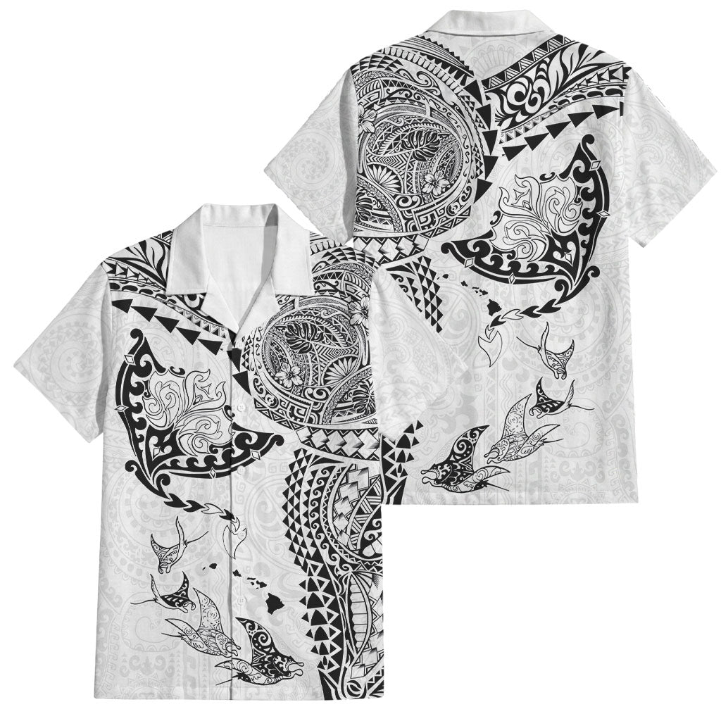 Hawaiian Manta Ray Tribal Family Matching Off The Shoulder Long Sleeve Dress and Hawaiian Shirt Polynesian Art Motifs White Color LT03 Dad's Shirt - Short Sleeve White - Polynesian Pride