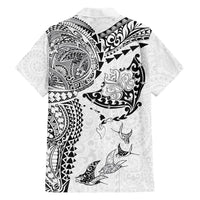 Hawaiian Manta Ray Tribal Family Matching Off Shoulder Maxi Dress and Hawaiian Shirt Polynesian Art Motifs White Color