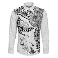 Hawaiian Manta Ray Tribal Family Matching Puletasi and Hawaiian Shirt Polynesian Art Motifs White Color