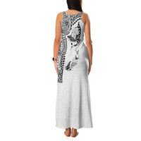 Hawaiian Manta Ray Tribal Family Matching Tank Maxi Dress and Hawaiian Shirt Polynesian Art Motifs White Color