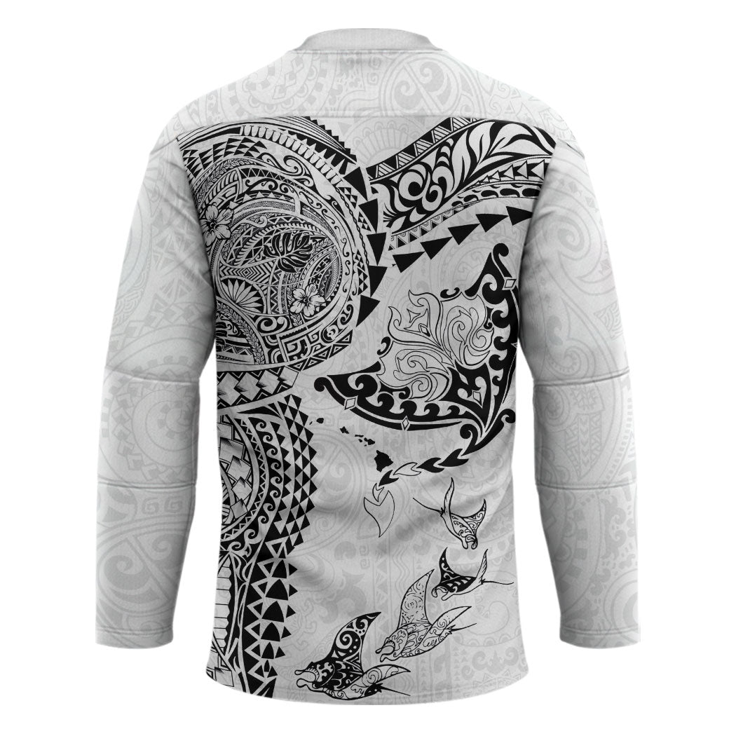 Hawaiian Manta Ray Tribal Hockey Jersey Polynesian Art Motifs White Color LT03 - Polynesian Pride
