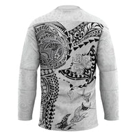 Hawaiian Manta Ray Tribal Hockey Jersey Polynesian Art Motifs White Color LT03 - Polynesian Pride