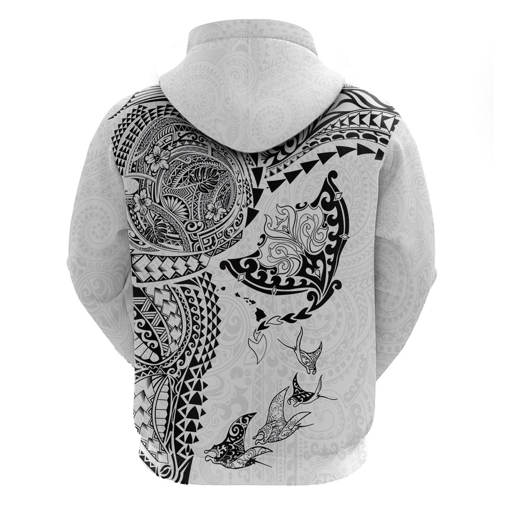Hawaiian Manta Ray Tribal Hoodie Polynesian Art Motifs White Color LT03 - Polynesian Pride