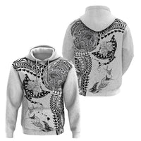 Hawaiian Manta Ray Tribal Hoodie Polynesian Art Motifs White Color LT03 - Polynesian Pride