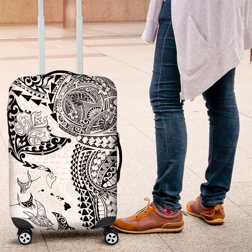 Hawaiian Manta Ray Tribal Luggage Cover Polynesian Art Motifs White Color LT03 White - Polynesian Pride