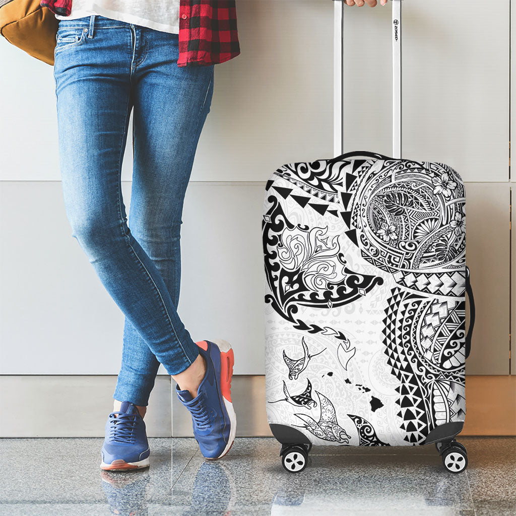 Hawaiian Manta Ray Tribal Luggage Cover Polynesian Art Motifs White Color LT03 - Polynesian Pride