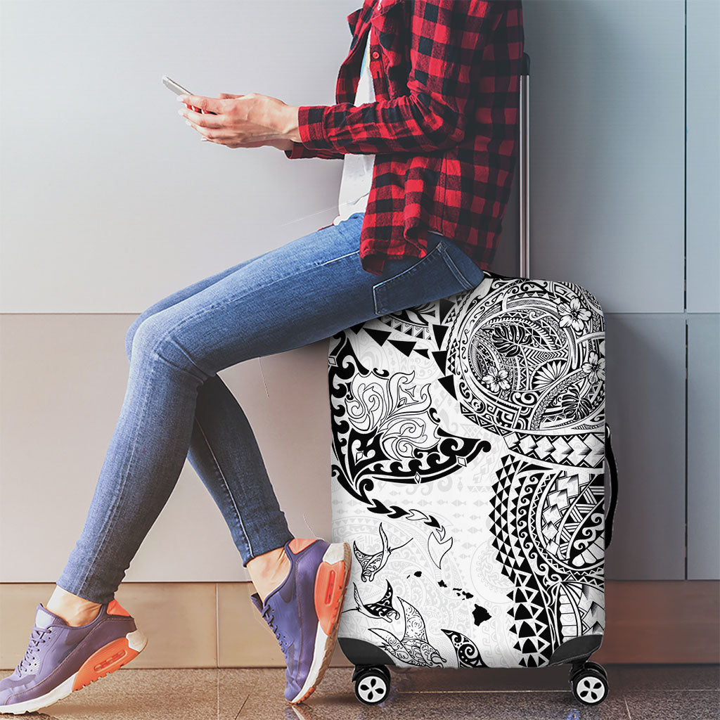 Hawaiian Manta Ray Tribal Luggage Cover Polynesian Art Motifs White Color LT03 - Polynesian Pride