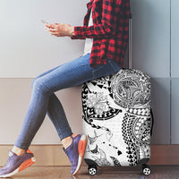 Hawaiian Manta Ray Tribal Luggage Cover Polynesian Art Motifs White Color LT03 - Polynesian Pride