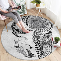 Hawaiian Manta Ray Tribal Round Carpet Polynesian Art Motifs White Color