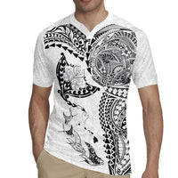 Hawaiian Manta Ray Tribal Rugby Jersey Polynesian Art Motifs White Color