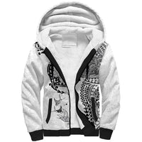 Hawaiian Manta Ray Tribal Sherpa Hoodie Polynesian Art Motifs White Color