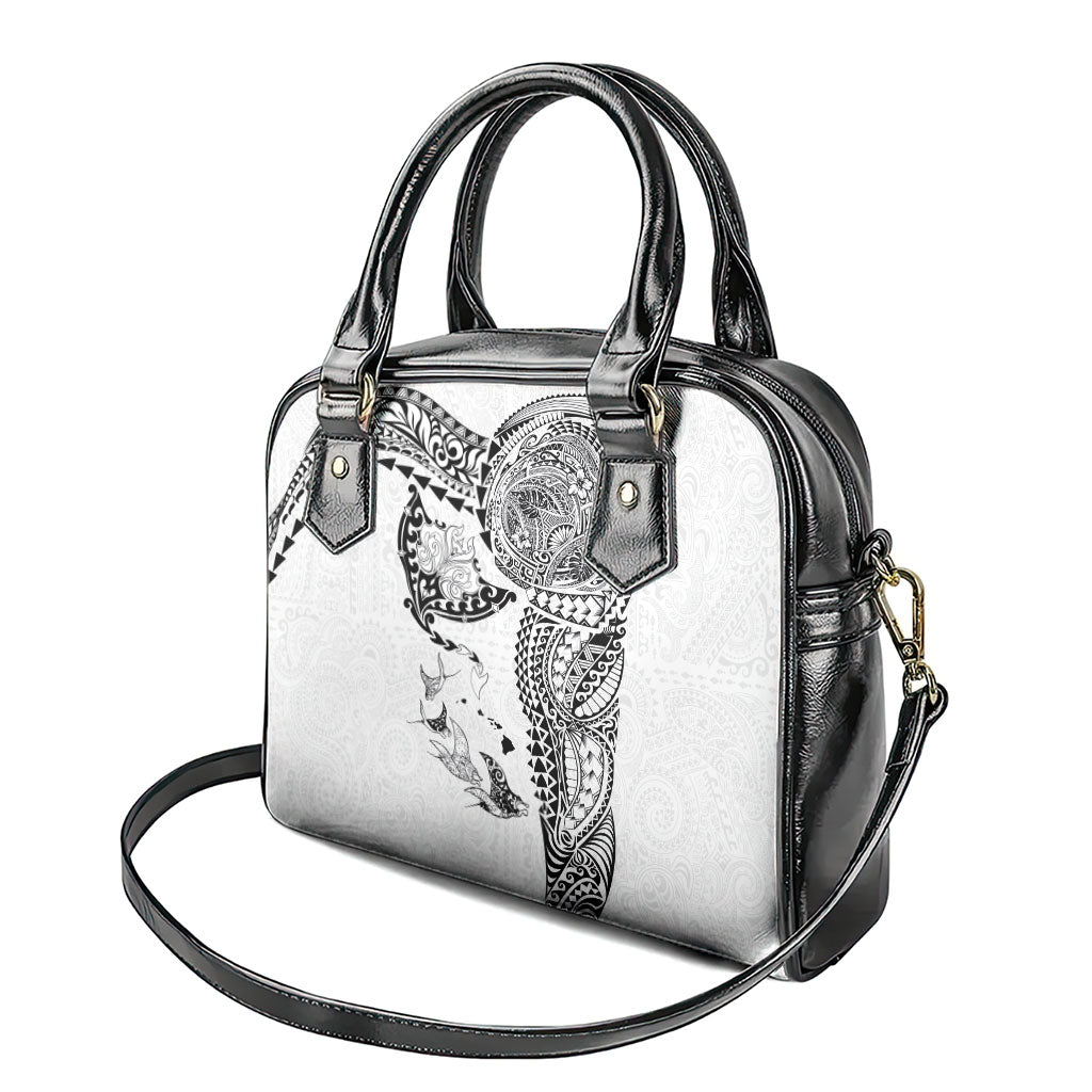 Hawaiian Manta Ray Tribal Shoulder Handbag Polynesian Art Motifs White Color